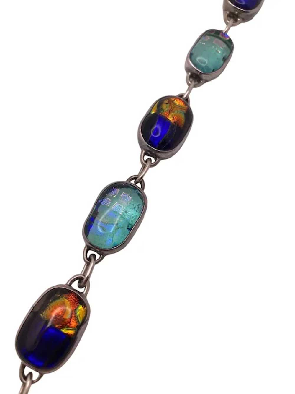 Vintage Sterling Silver and Dichroic Glass Scarab… - image 4