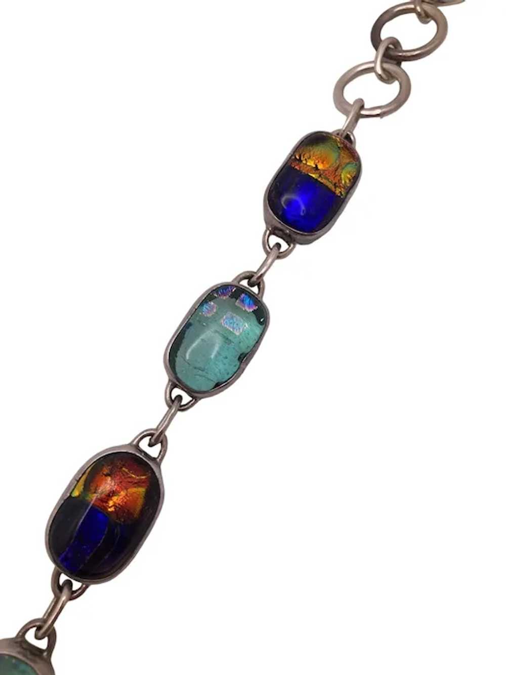 Vintage Sterling Silver and Dichroic Glass Scarab… - image 5