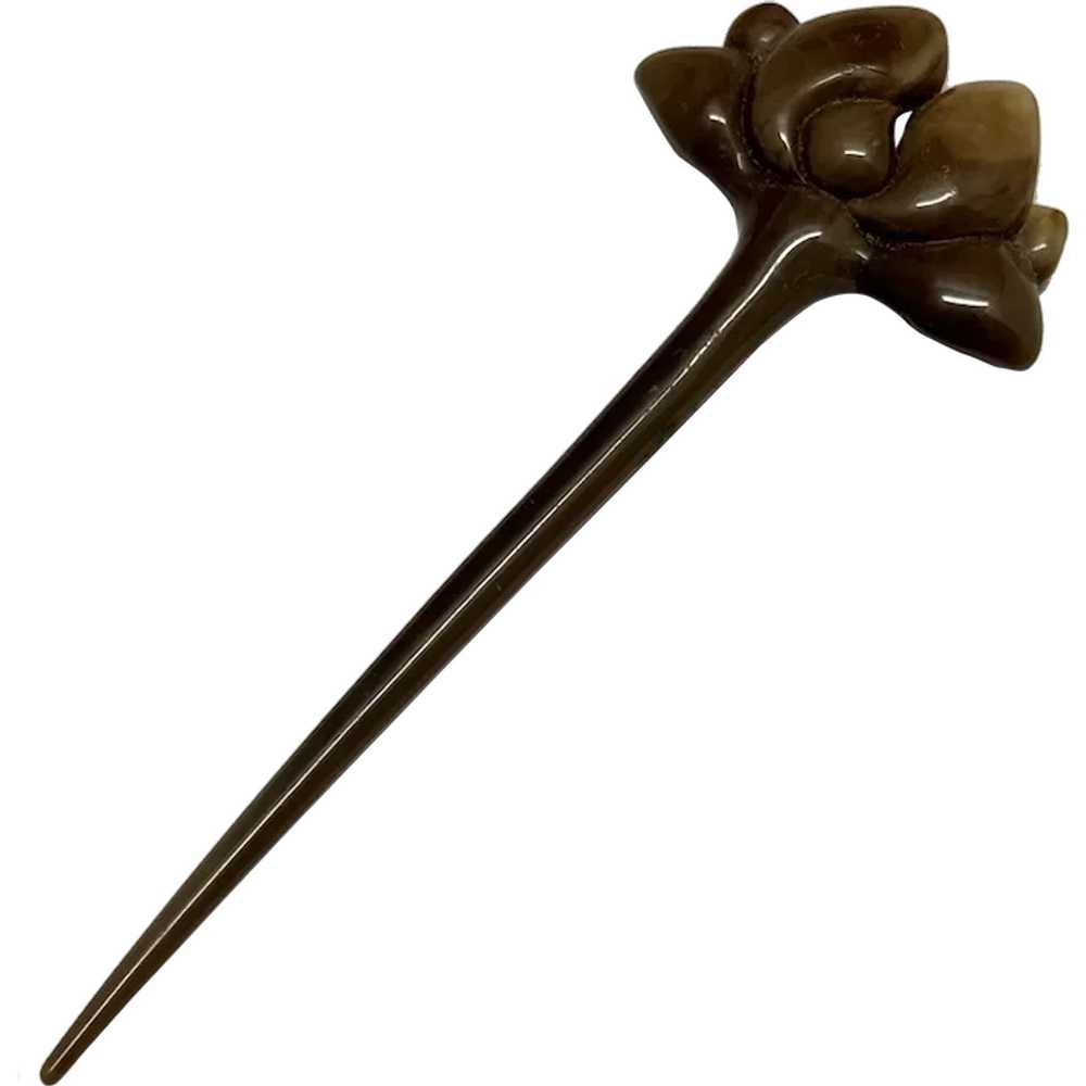 Estate Brown Lucite Hat Stick Pin Hair Comb - image 1