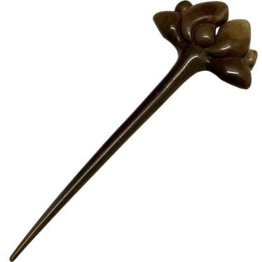 Estate Brown Lucite Hat Stick Pin Hair Comb - image 1