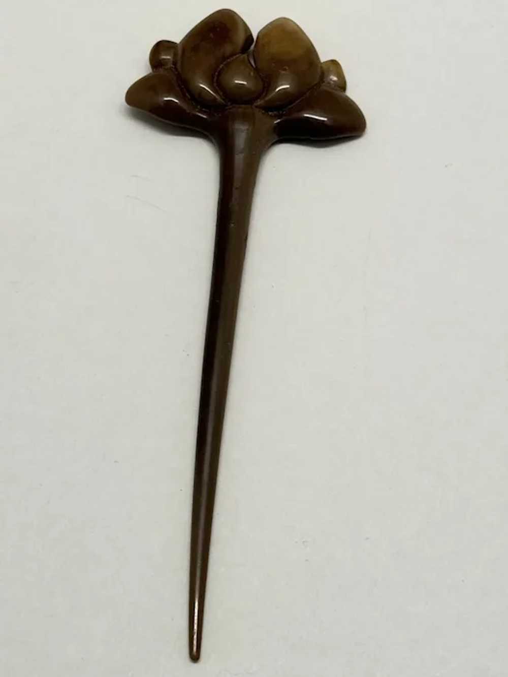 Estate Brown Lucite Hat Stick Pin Hair Comb - image 2