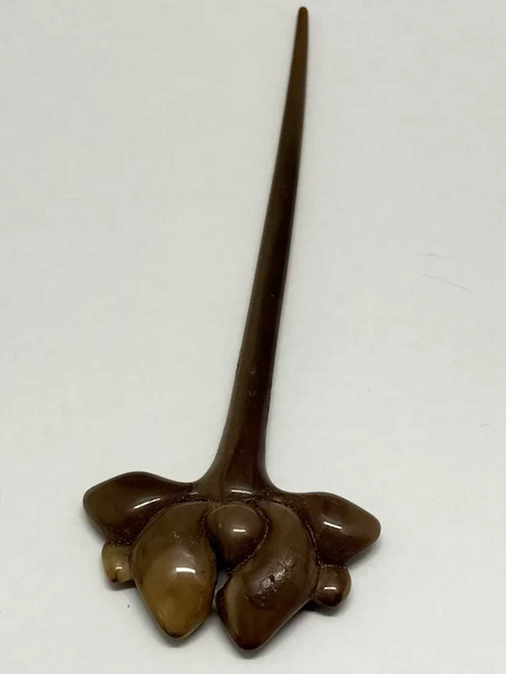 Estate Brown Lucite Hat Stick Pin Hair Comb - image 3