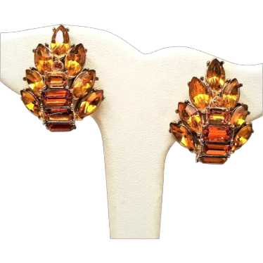 Hollycraft Copper color Vintage clip on earrings with topaz selling glass crystals , vintage jewelry,