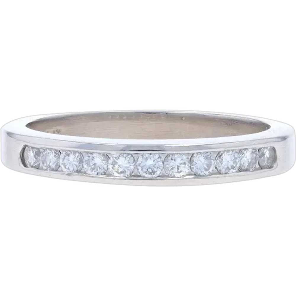 Platinum Diamond Wedding Band - Round Brilliant .… - image 1