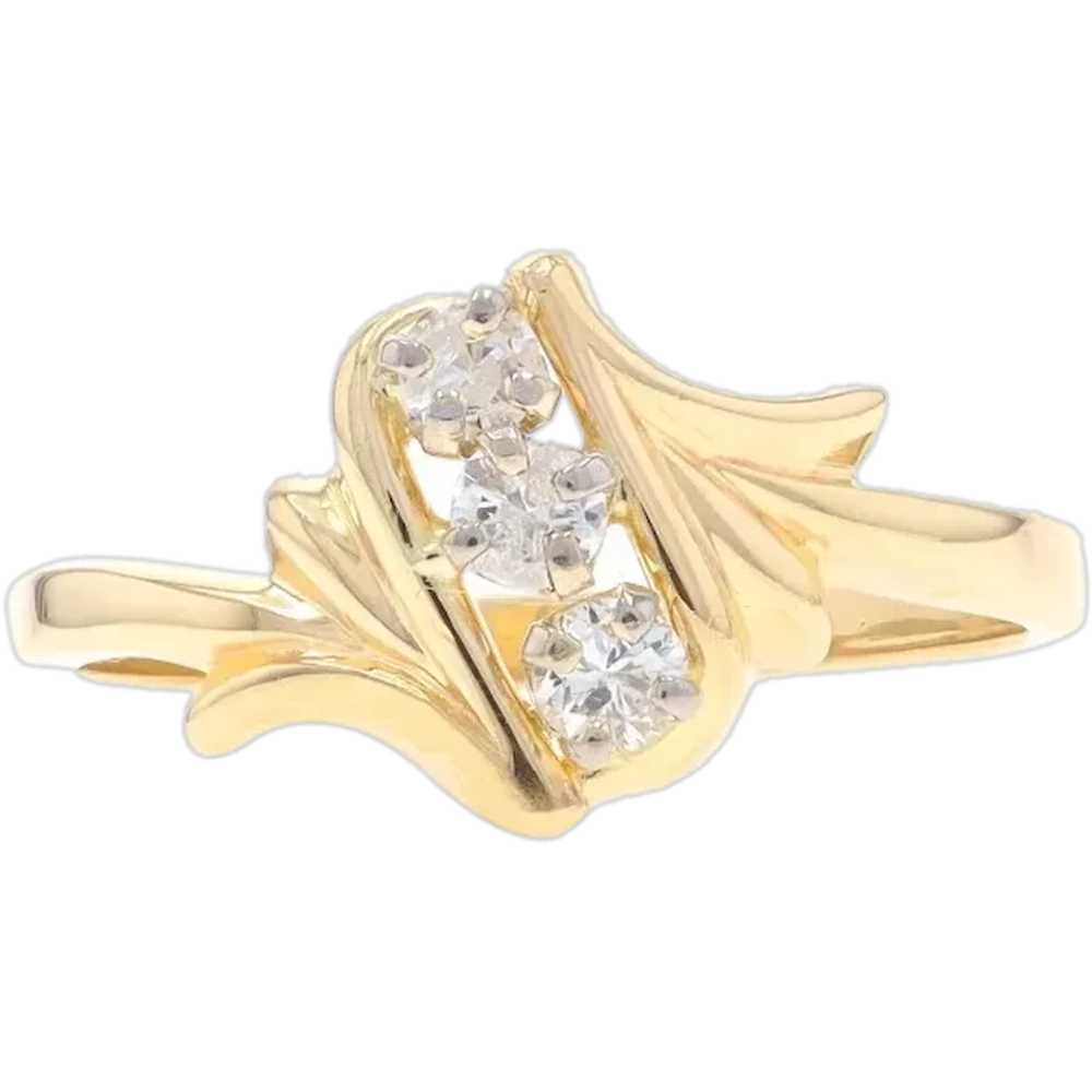 Yellow Gold Diamond Three-Stone Bypass Ring - 14k… - image 1