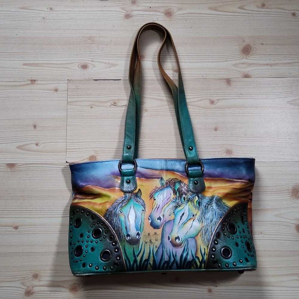 Beautiful ANUSCHKA Hand Painted Leather Handbag T… - image 1