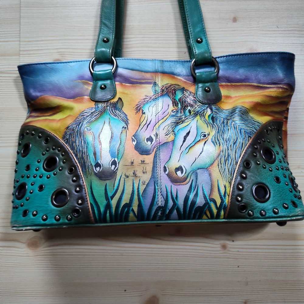 Beautiful ANUSCHKA Hand Painted Leather Handbag T… - image 2