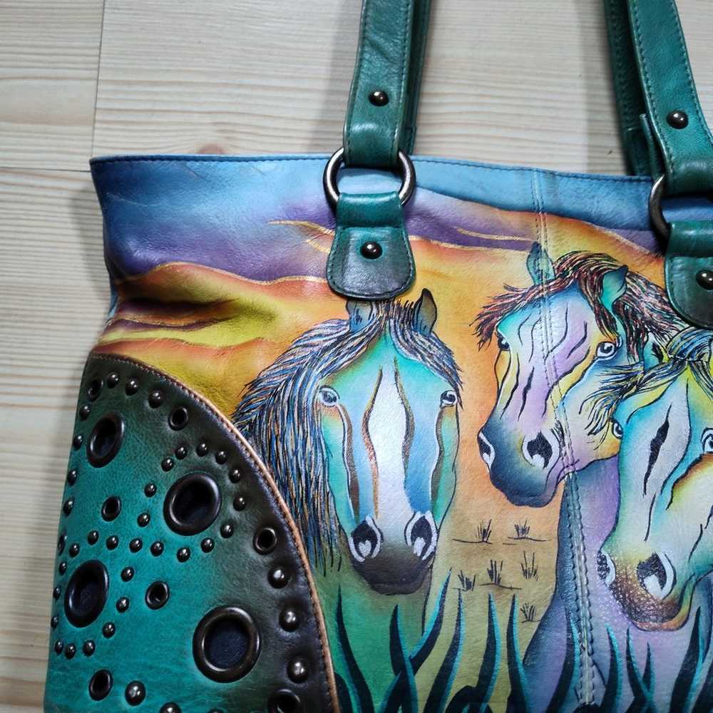 Beautiful ANUSCHKA Hand Painted Leather Handbag T… - image 3