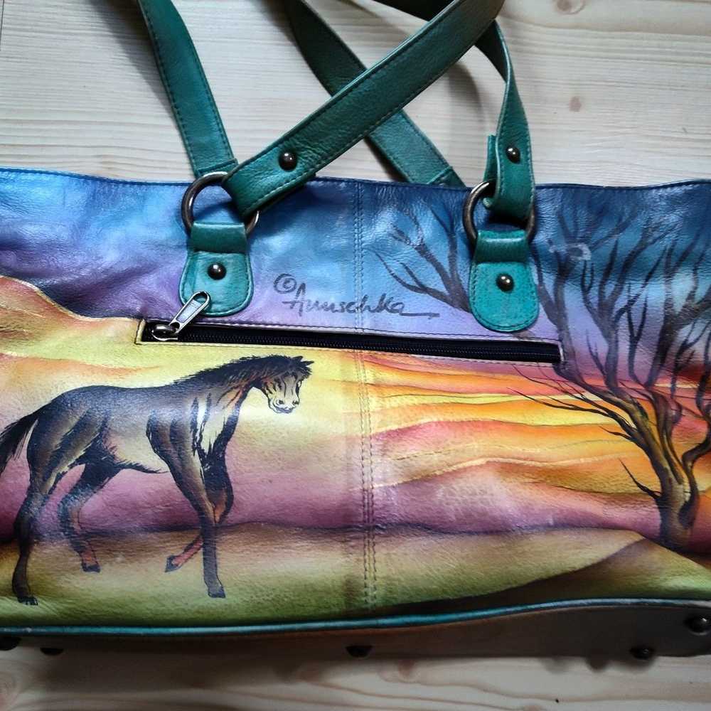 Beautiful ANUSCHKA Hand Painted Leather Handbag T… - image 5