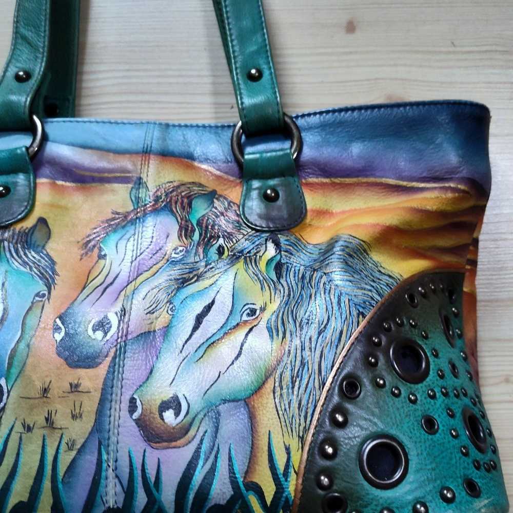 Beautiful ANUSCHKA Hand Painted Leather Handbag T… - image 6