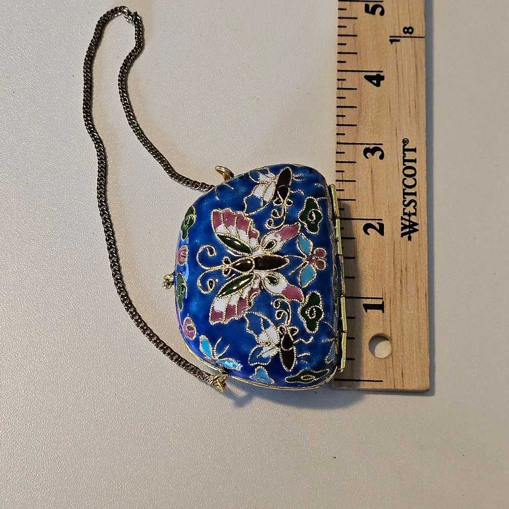 Vintage Cloisonne Micro Purse Miniature Blue Butt… - image 5