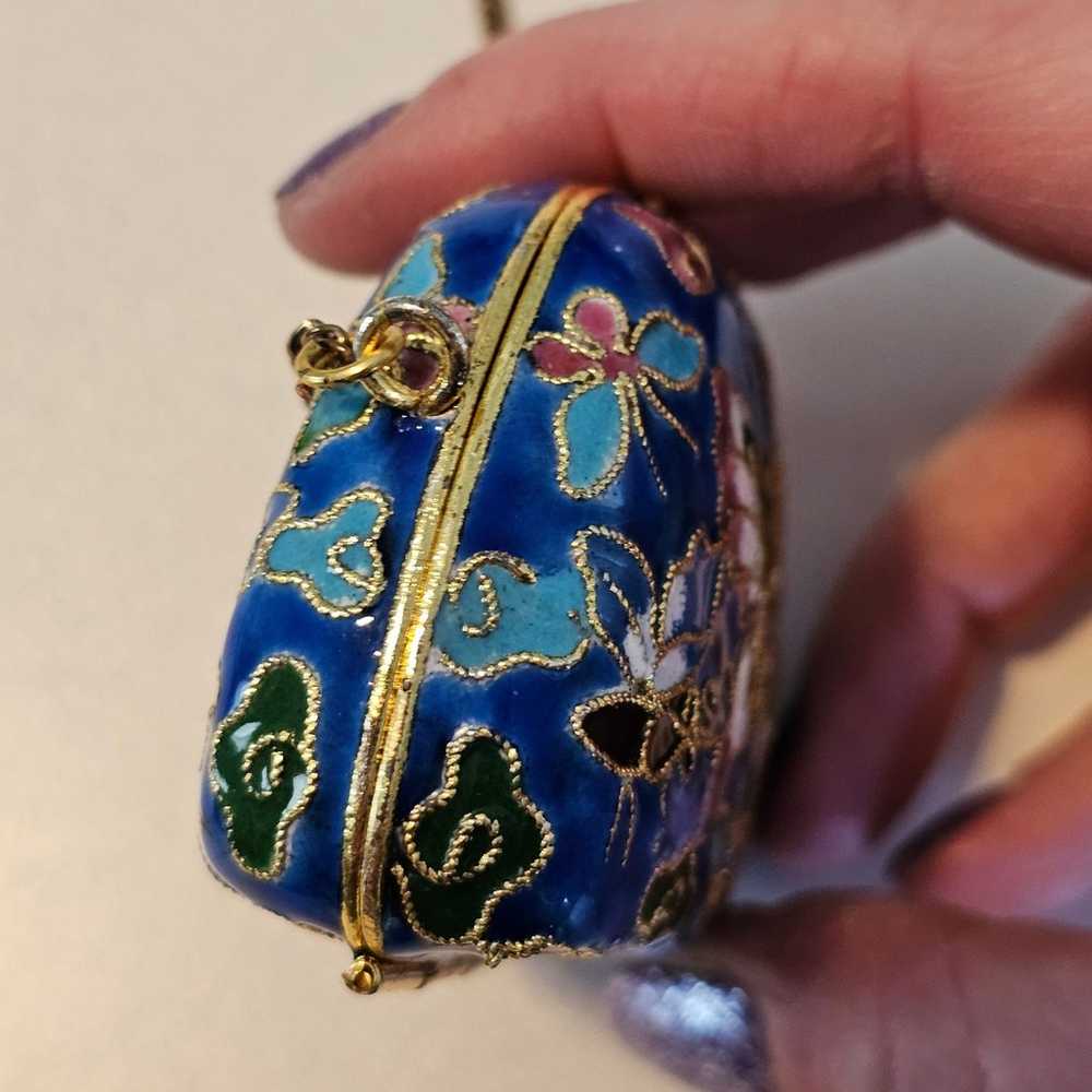 Vintage Cloisonne Micro Purse Miniature Blue Butt… - image 7