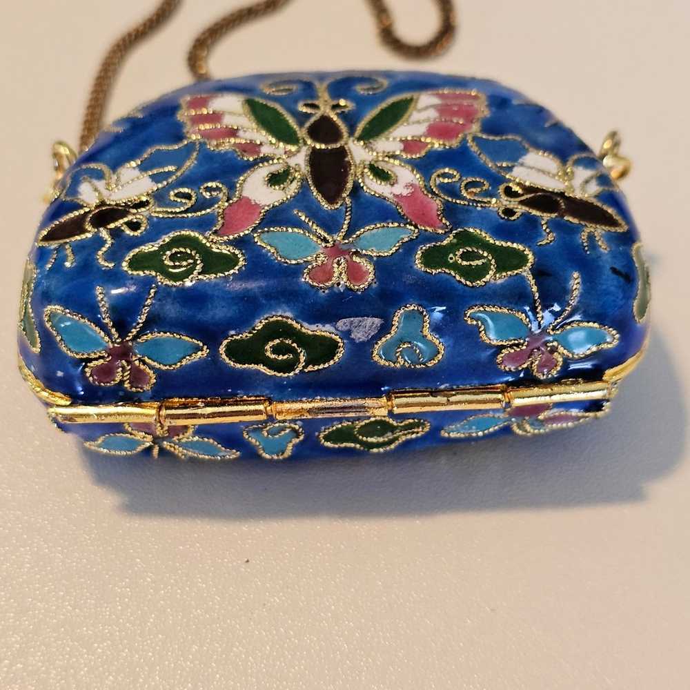 Vintage Cloisonne Micro Purse Miniature Blue Butt… - image 8