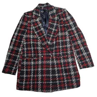 Zara Blogger Fav Navy Red Plaid Tweed Double Brea… - image 1