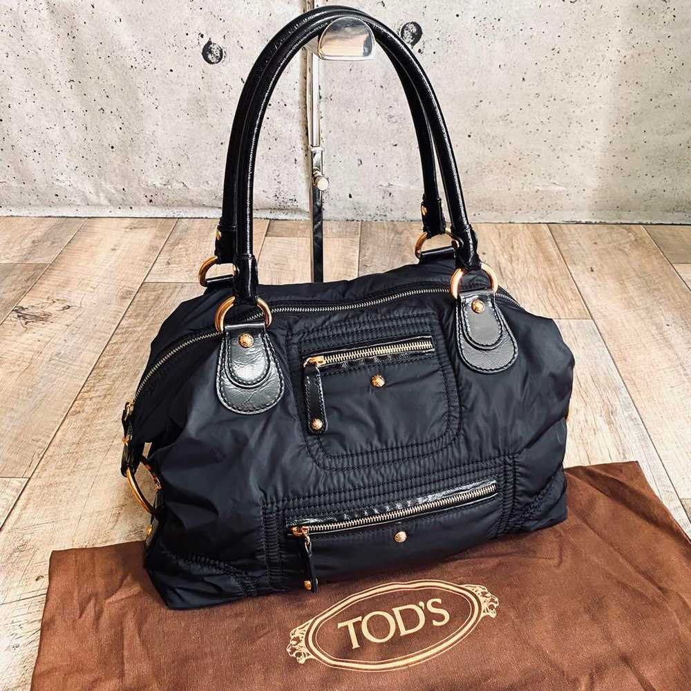 Genuine ☆TOD's Nylon Canvas Handbag Tote Bag Black - image 1