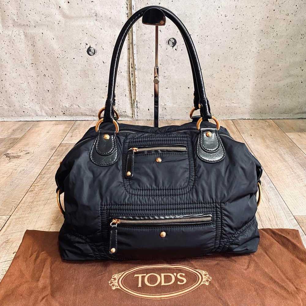 Genuine ☆TOD's Nylon Canvas Handbag Tote Bag Black - image 2