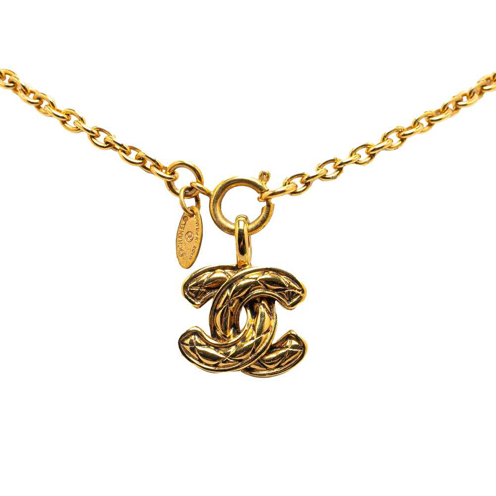 Gold Chanel Gold Plated CC Quilted Pendant Neckla… - image 1