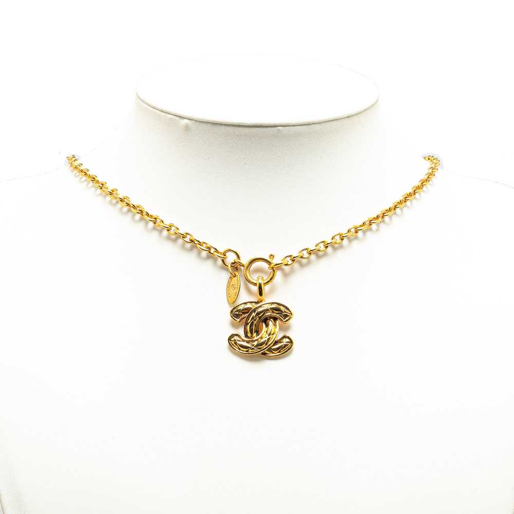 Gold Chanel Gold Plated CC Quilted Pendant Neckla… - image 3