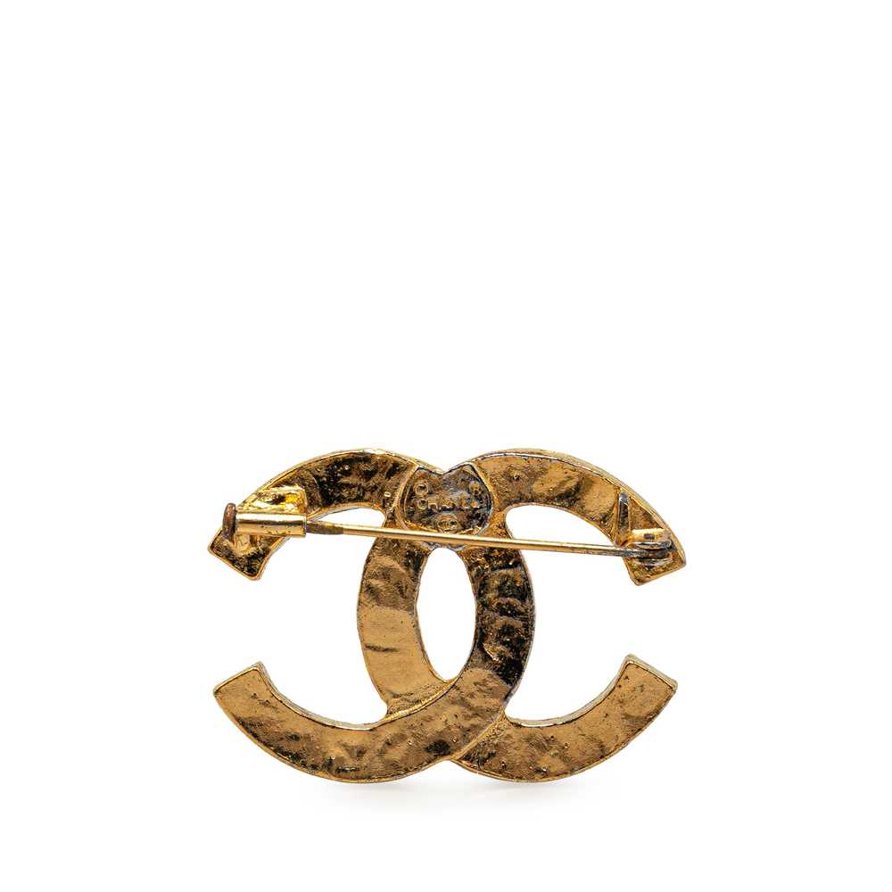 Gold Chanel Gold Plated CC Rhinestone Brooch - image 2