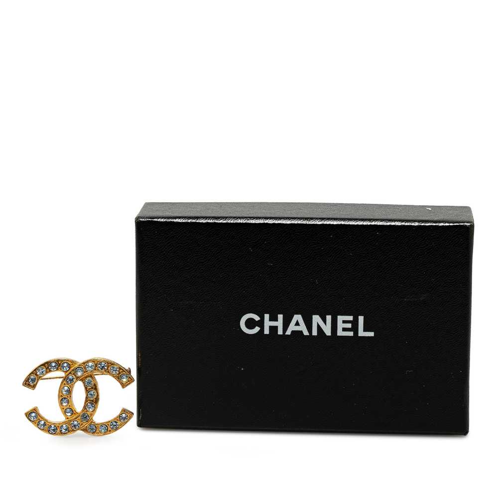 Gold Chanel Gold Plated CC Rhinestone Brooch - image 6