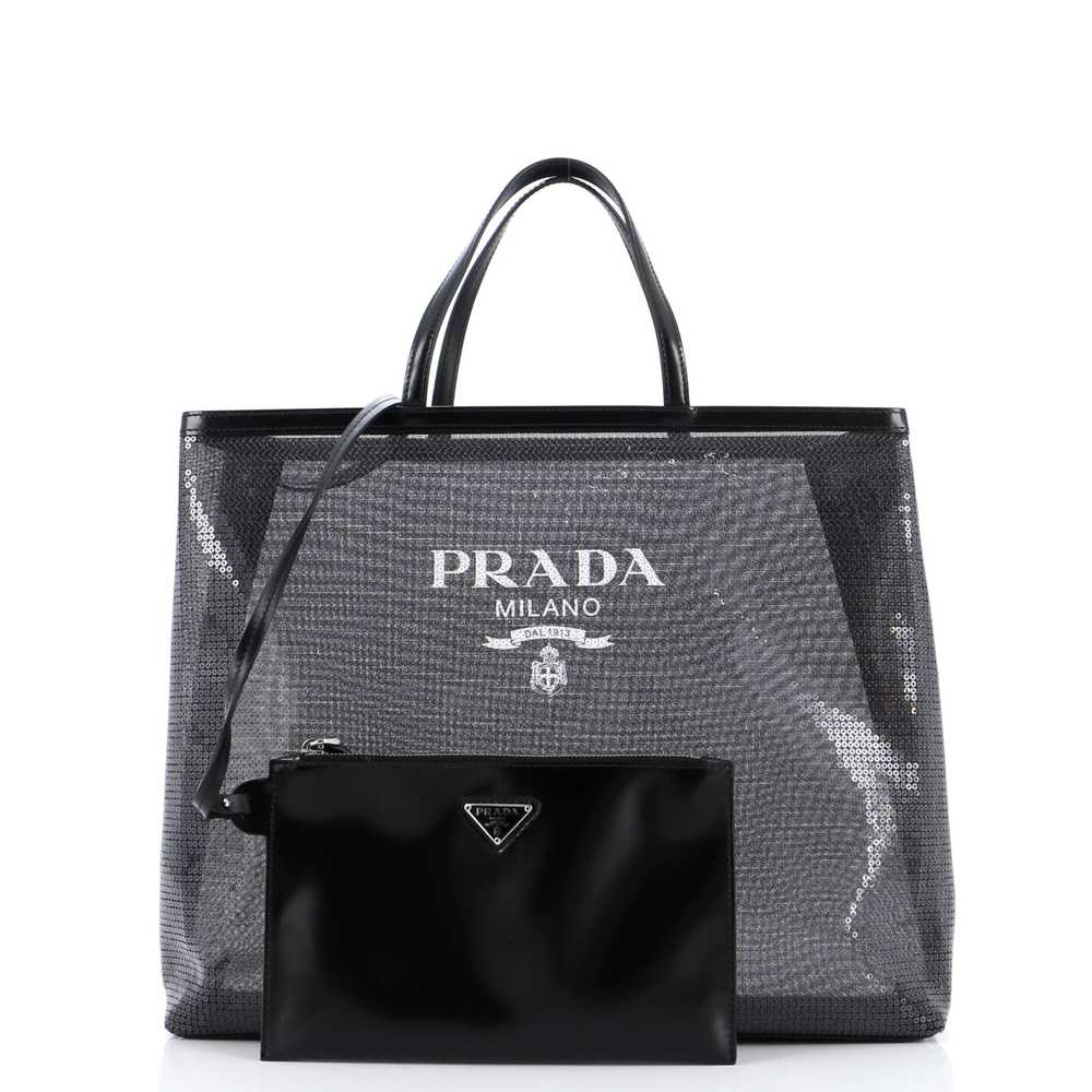 PRADA Logo Open Tote Sequined Mesh Large - image 2