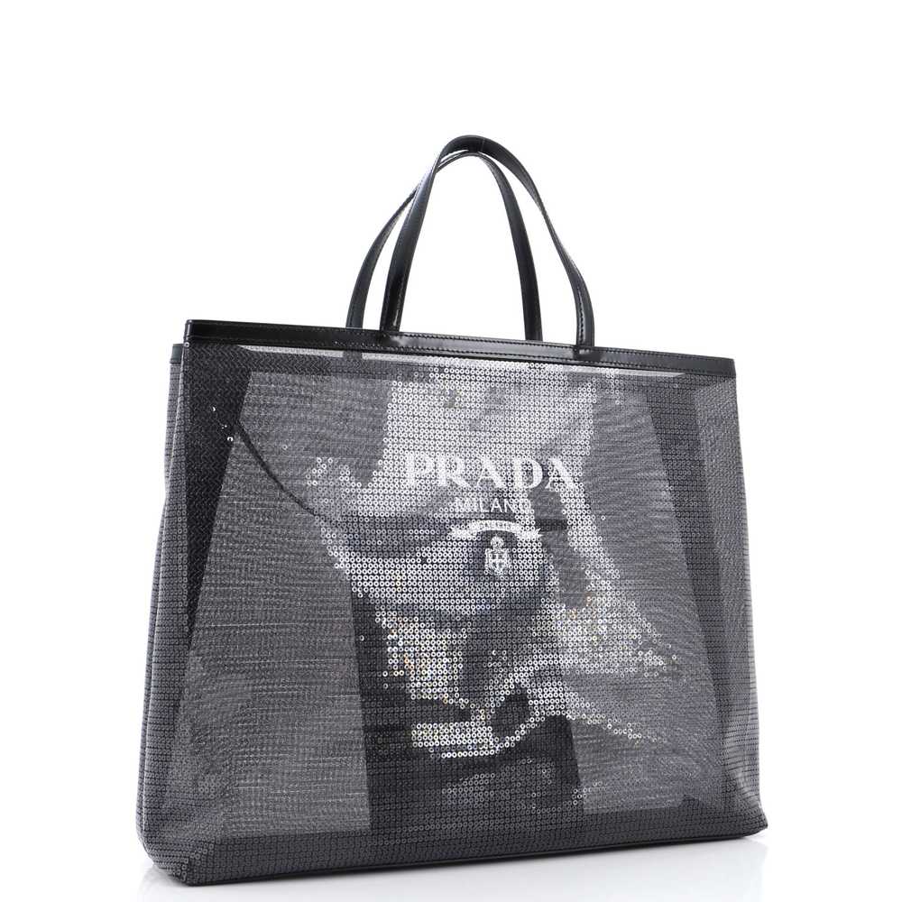 PRADA Logo Open Tote Sequined Mesh Large - image 3