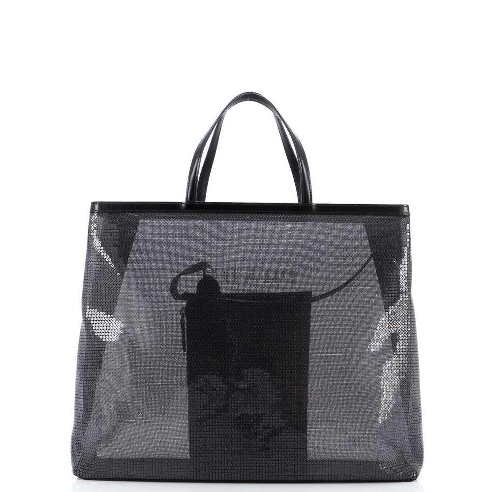 PRADA Logo Open Tote Sequined Mesh Large - image 4