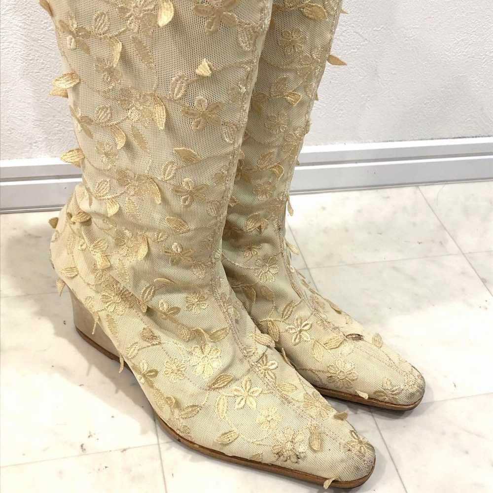 FARANDOLE Floral Embroidered Mesh Long Boots - image 4