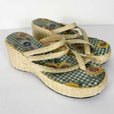 VTG Arizona Chunky Raffia Platform Sandals Size 7… - image 1