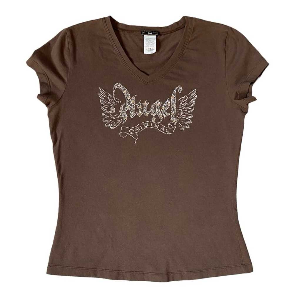 Vintage Y2K Diva Angel Rhinestone Baby Tee Size S… - image 1