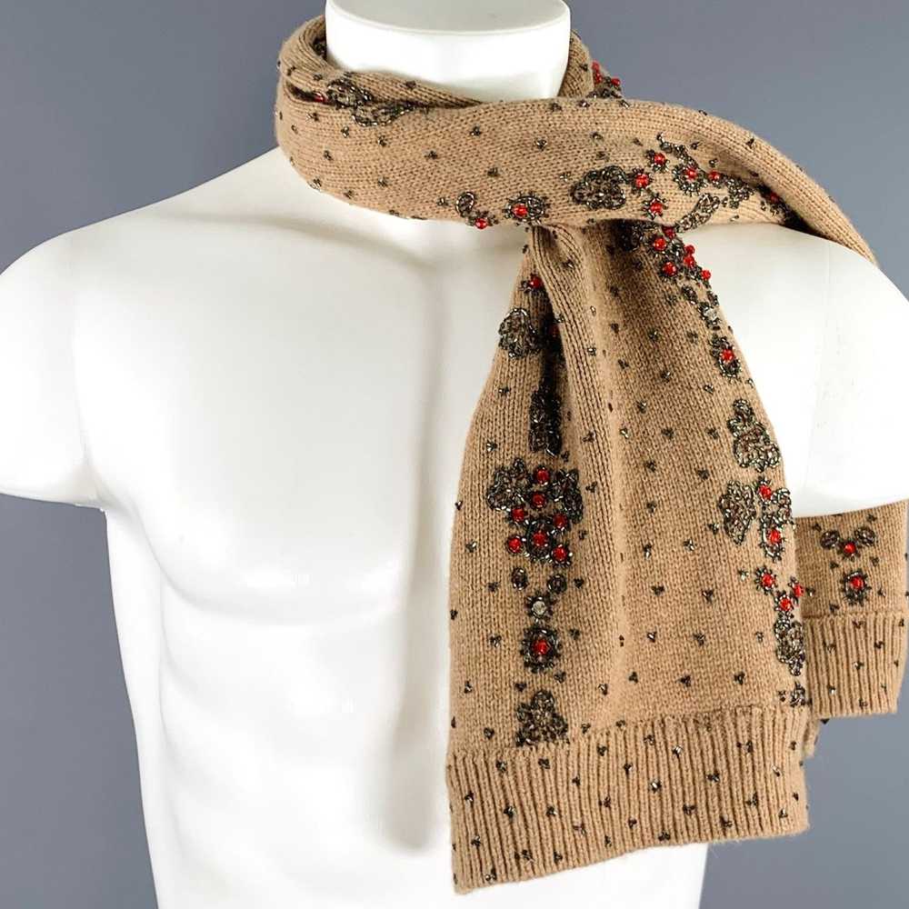 Other Beige Orange Beaded Knit Scarf - image 3