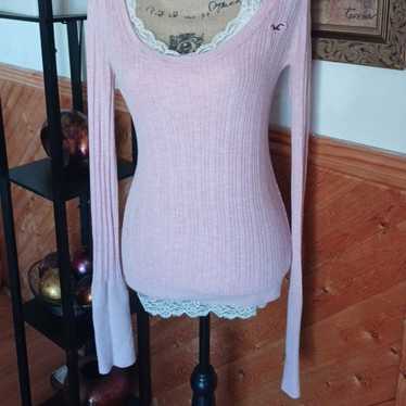 ♡♡y2k♡ Hollister rabbit hair scoop neck baby pink… - image 1