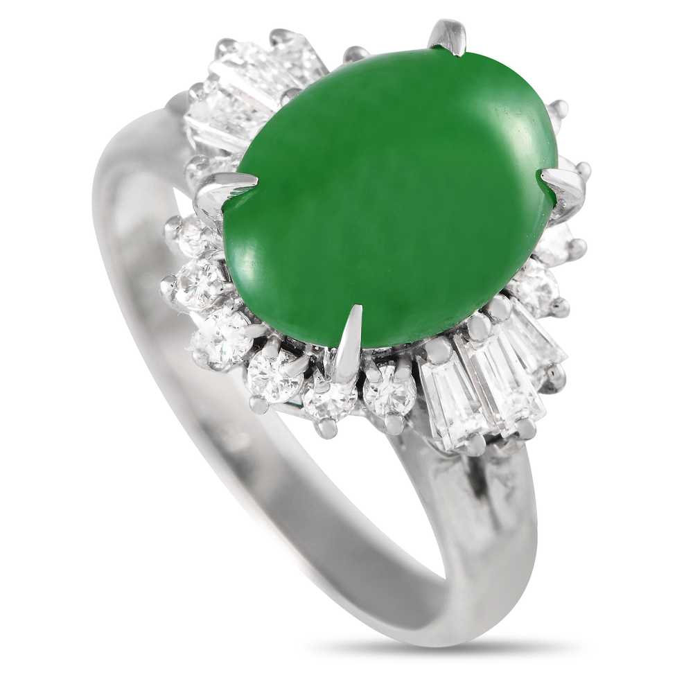 LB Exclusive Platinum 0.45ct Diamond and Jade Rin… - image 1