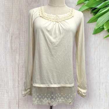 axes femme Cut-Sleeve T-shirt M Floral Lace Frill… - image 1