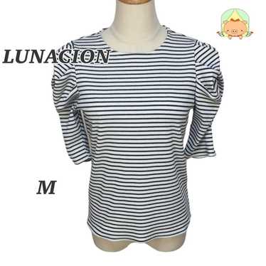 Lunashion Volume Sleeve Round Neck Border Rib Cut… - image 1