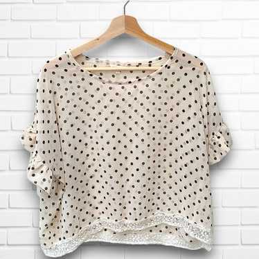 Sankan Sion blouse white polka dot pattern semi-t… - image 1