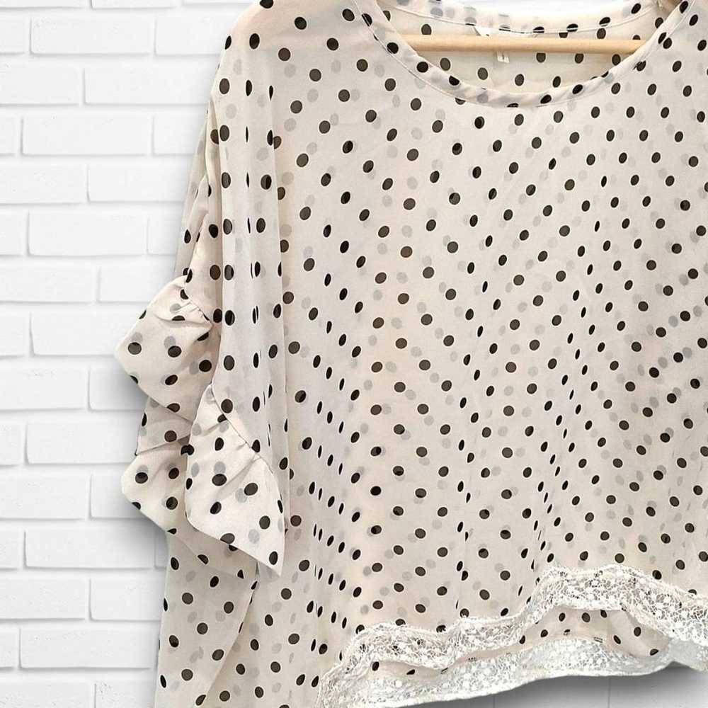 Sankan Sion blouse white polka dot pattern semi-t… - image 4