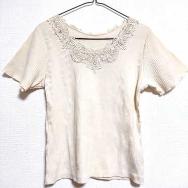 axes femme short-sleeved shirt Cream White Simple… - image 1