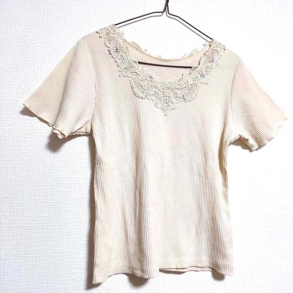 axes femme short-sleeved shirt Cream White Simple… - image 2