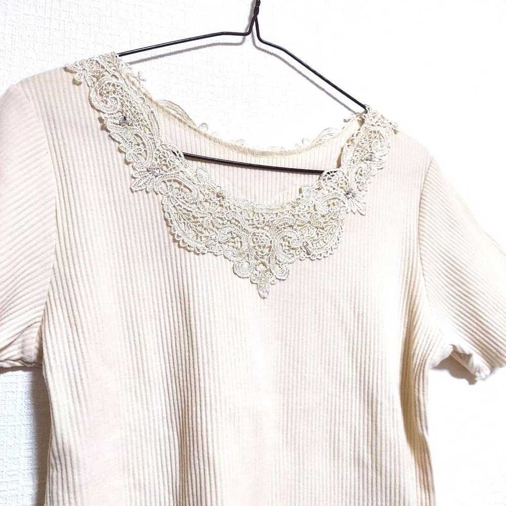 axes femme short-sleeved shirt Cream White Simple… - image 4