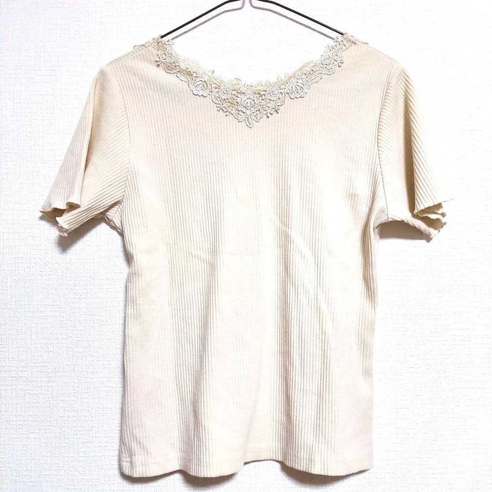 axes femme short-sleeved shirt Cream White Simple… - image 8