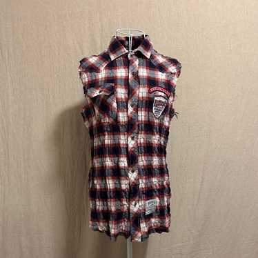 Y2K Sleeveless Shirt with Check Patch - image 1