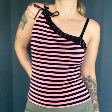 Vintage 90s/Y2K BLEST Stripe Asymmetrical Tank Top - image 1