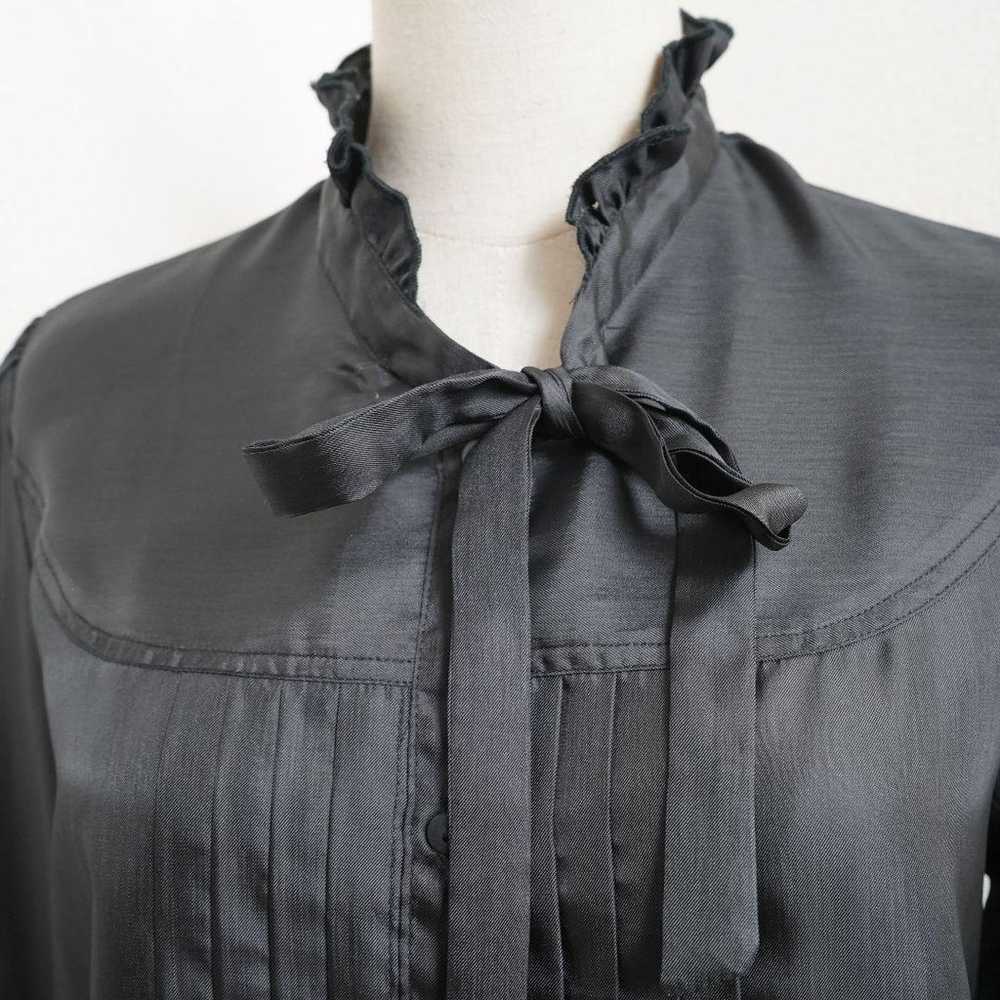 Blouse shirt with ribbon frills in black, Showa r… - image 6