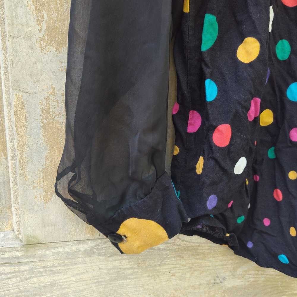 Vintage Black Rainbow Polka Dot Blouse - image 4