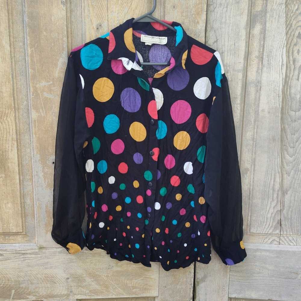 Vintage Black Rainbow Polka Dot Blouse - image 5