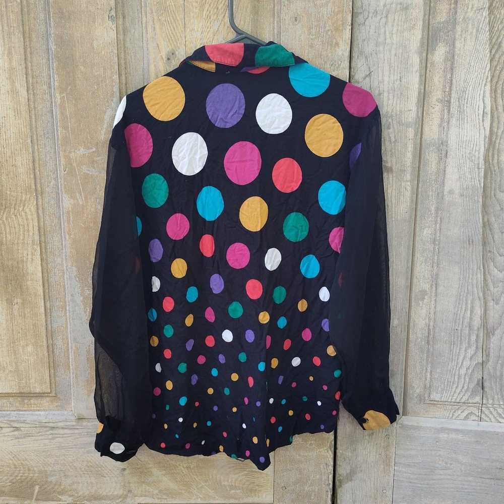 Vintage Black Rainbow Polka Dot Blouse - image 6