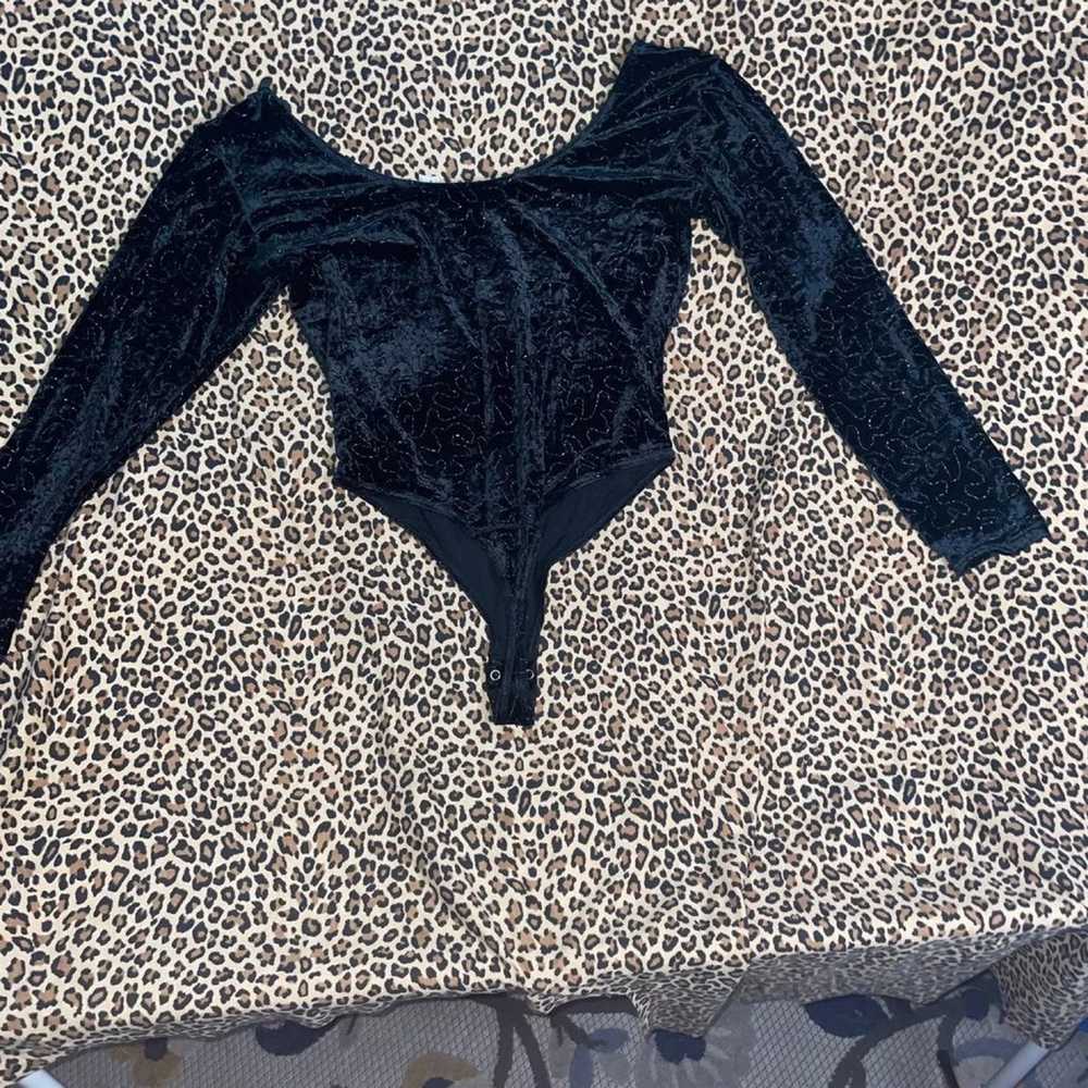 Vintage Velvet Long Sleeved Beaded Leotard 80s It… - image 2