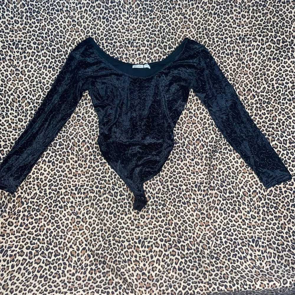 Vintage Velvet Long Sleeved Beaded Leotard 80s It… - image 4