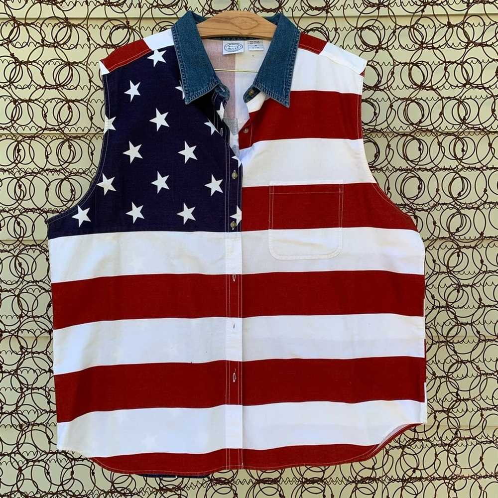 Vintage 90s Carolina Blues American Flag Shirt PL… - image 1